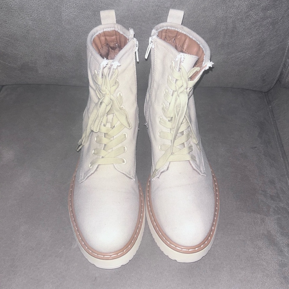 50%off w❤️ Madden Girl Kurrt Ankle Boots Sand Canvas Lace Up Combat Shoes 11